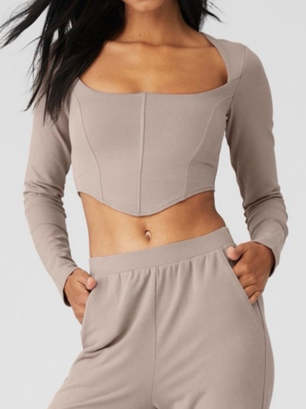 ALO Yoga Long Sleeve Cropped Top in Blush Pink